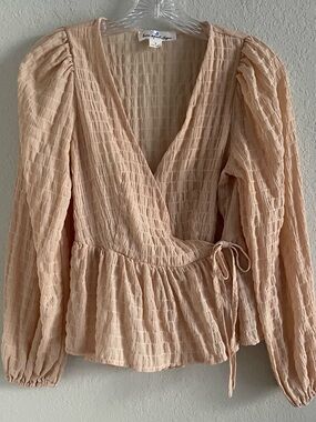 Smocked Wrap Peplum Blouse in Blush